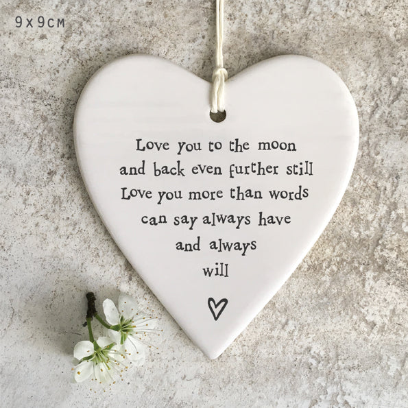 Love you to the moon and back porcelain round hanging heart - Daisy Park