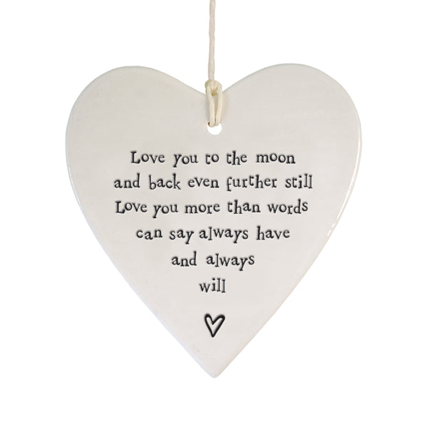 Love you to the moon and back porcelain round hanging heart - Daisy Park