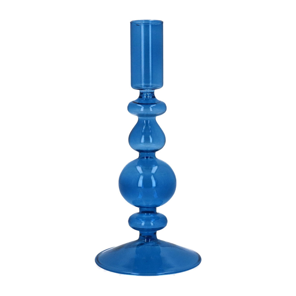 Clear Blue piped taper glass candlestick - Daisy Park