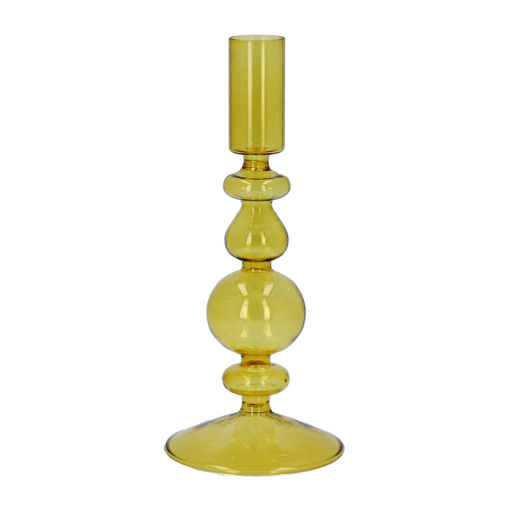Clear Yellow piped taper glass candlestick - Daisy Park