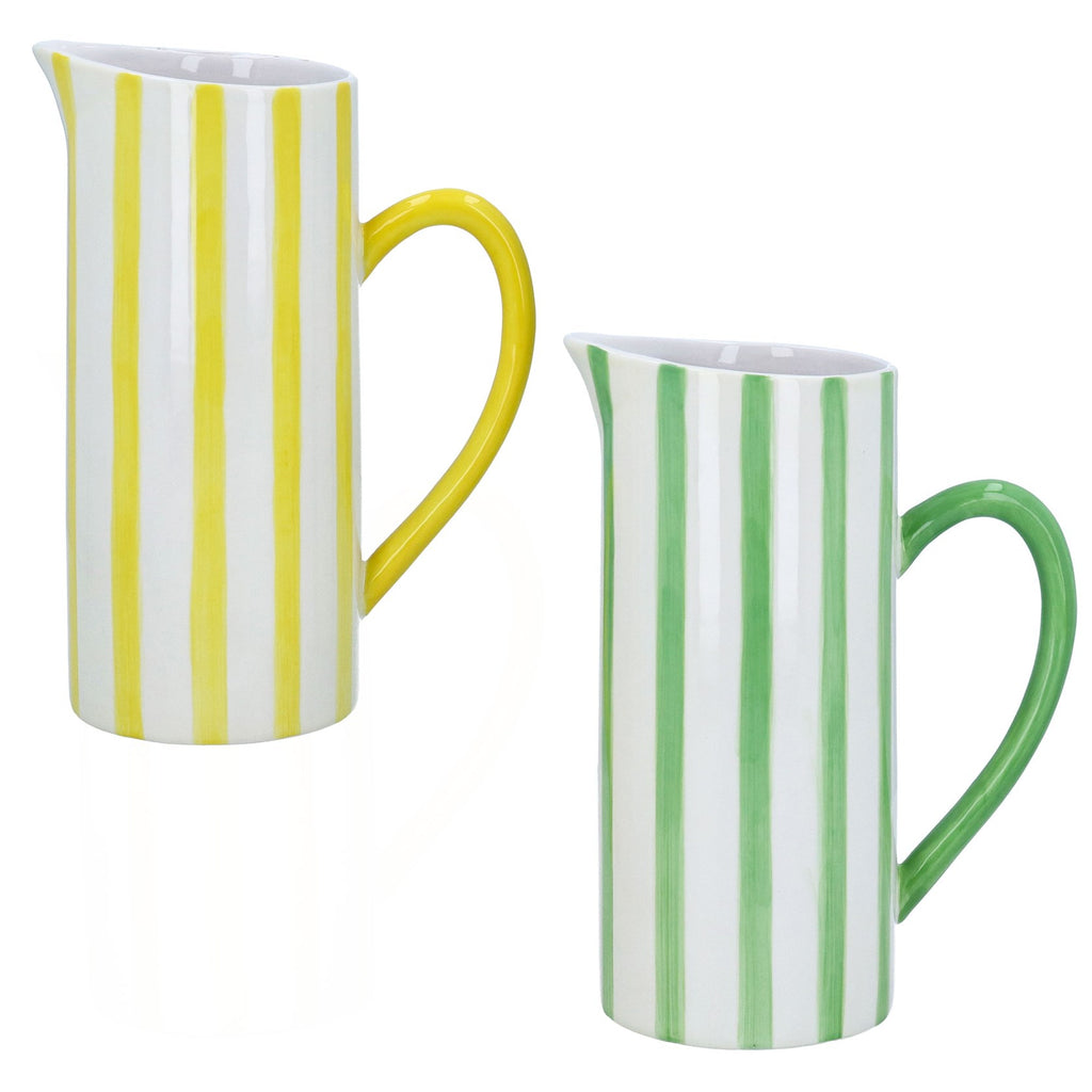 Yellow or Green stripe stoneware large jug - Daisy Park