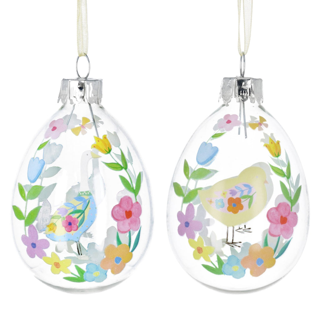 Pastel Flowers duck or chick clear glass egg decoration - Daisy Park