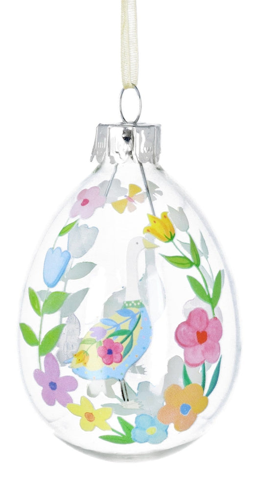 Pastel Flowers duck or chick clear glass egg decoration - Daisy Park
