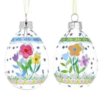 Pastel Flowers & dots clear glass egg decoration - Daisy Park