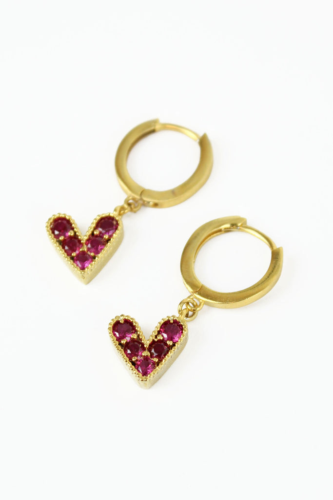 Pink gemstone heart earrings - Daisy Park