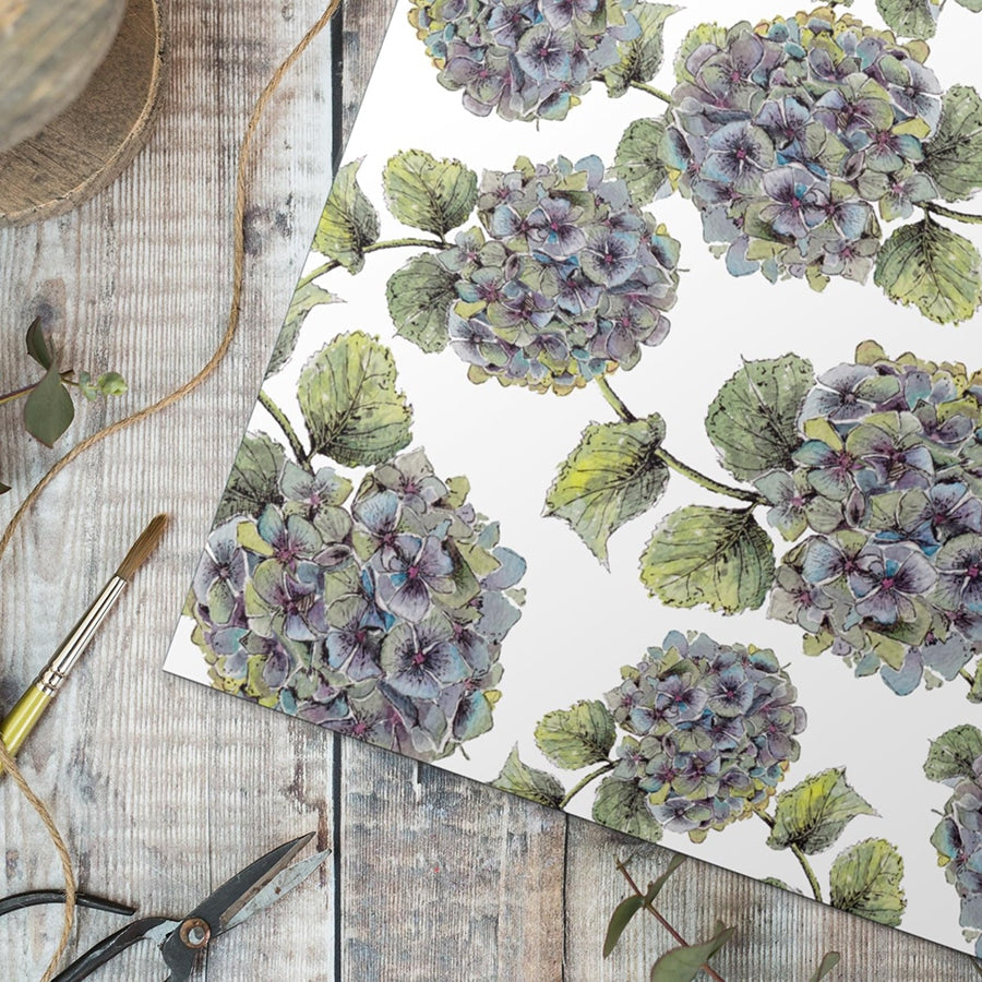 Toasted Crumpet Hydrangea single sheet gift wrap - Daisy Park