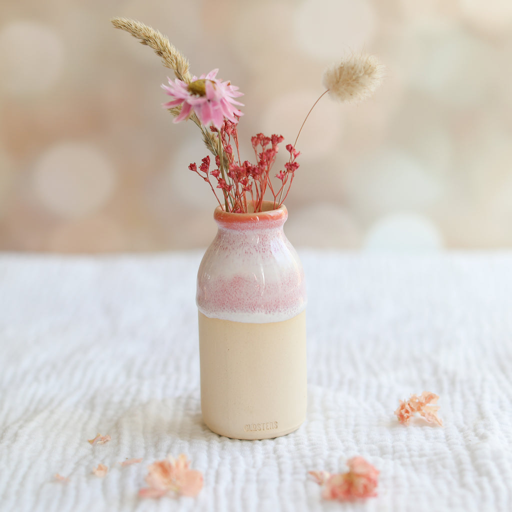 Coral pink ceramic milk bottle vase - Daisy Park