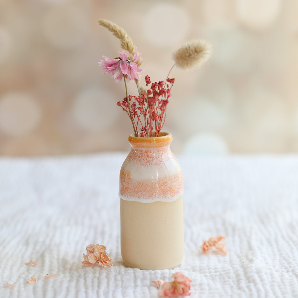 Mustard ceramic milk bottle vase - Daisy Park