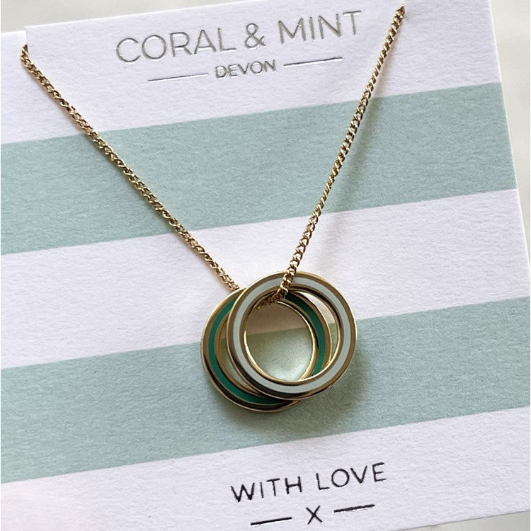 Gold Double eternity necklace with mint and white enamel - Daisy Park