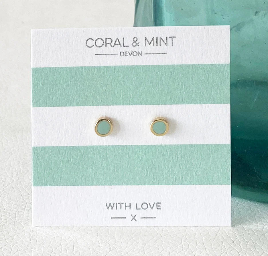 Mint enamel studs with gold plating - Daisy Park
