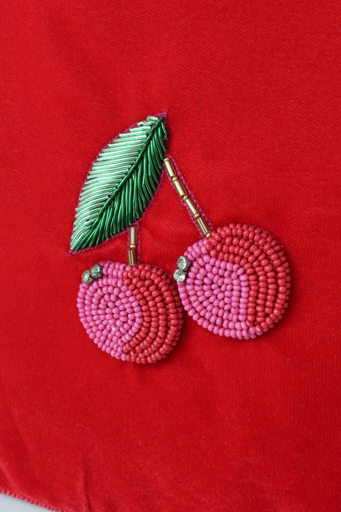 Pink beaded cherry small purse - Daisy Park