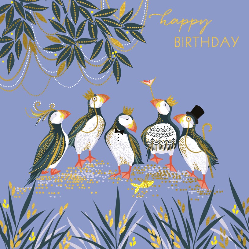 Puffins in crowns card - Daisy Park
