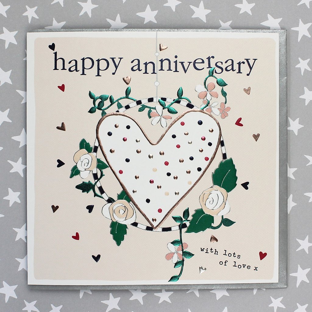 Happy Anniversary Heart and flowers card - Daisy Park