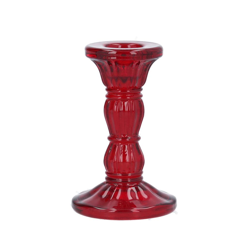 Red glass short moulded candlestick - small - Daisy Park