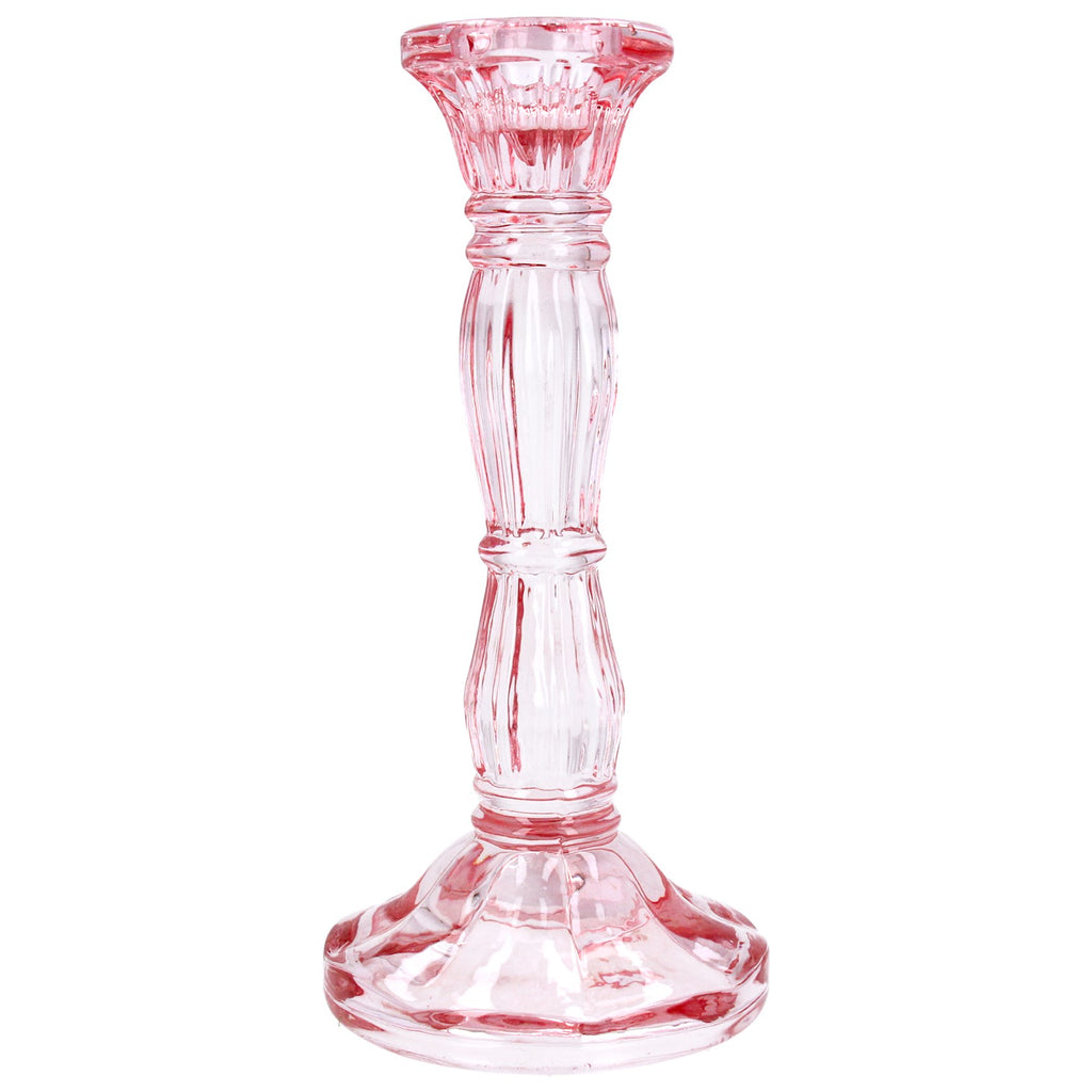 Pastel pink medium moulded glass candlestick - Daisy Park