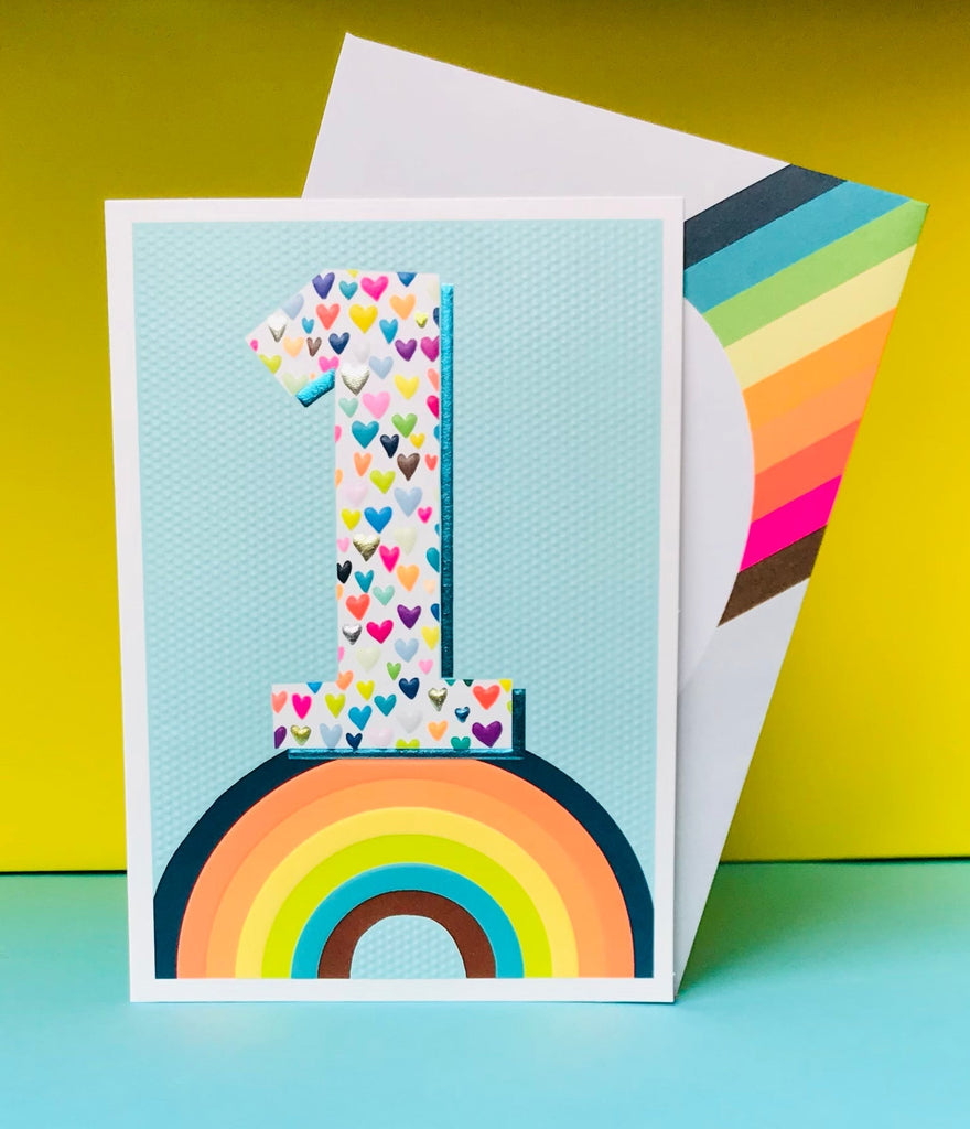 Age 1 rainbow blue birthday card - Daisy Park