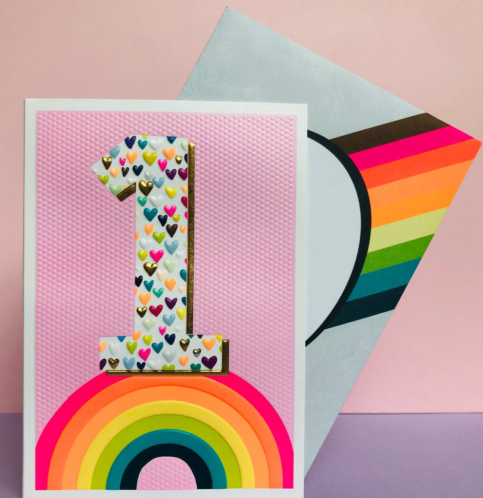 Age 1 rainbow pink birthday card - Daisy Park