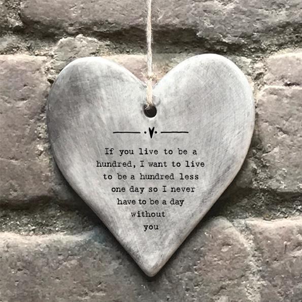 Live to be one hundred rustic hanging heart - Daisy Park