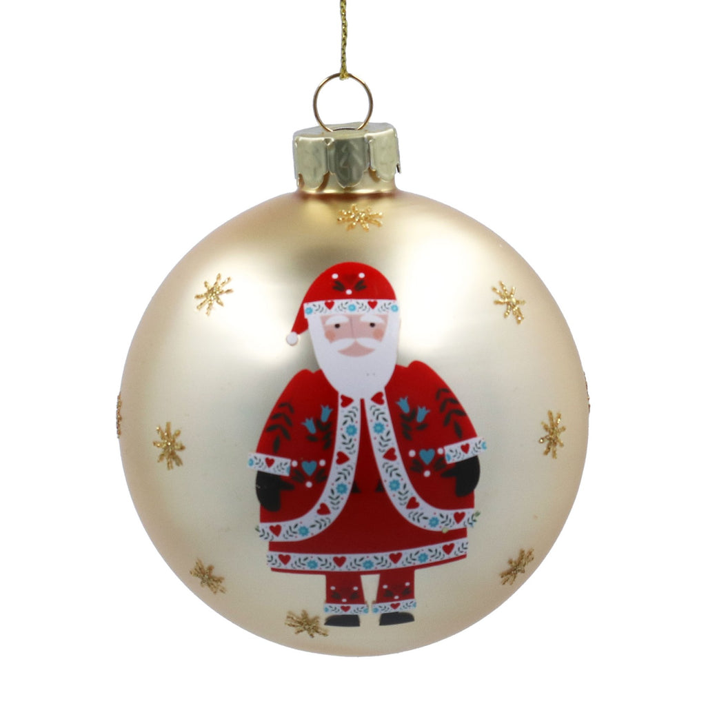 Matt gold Alpine Santa glass bauble - Daisy Park