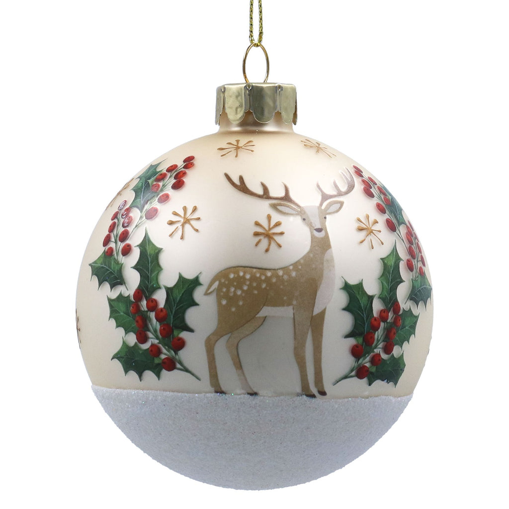 Matt oyster with stag and holly glass ball - Daisy Park