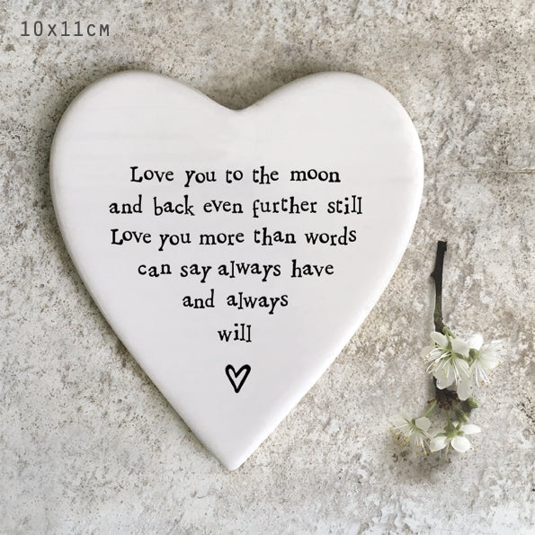 East Of India Love you to the moon Porcelain Heart Coaster - Daisy Park
