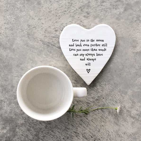 East Of India Love you to the moon Porcelain Heart Coaster - Daisy Park