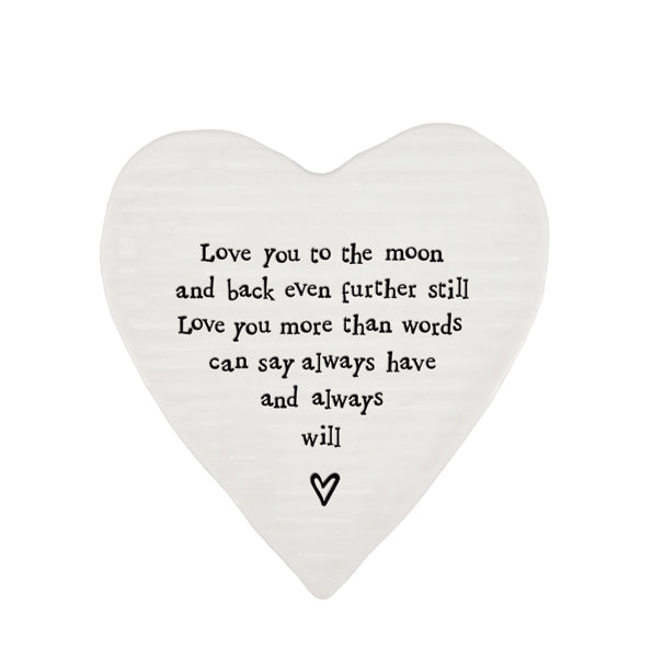 East Of India Love you to the moon Porcelain Heart Coaster - Daisy Park