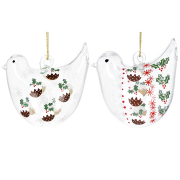Clear glass bird Christmas pudding decoration - Daisy Park