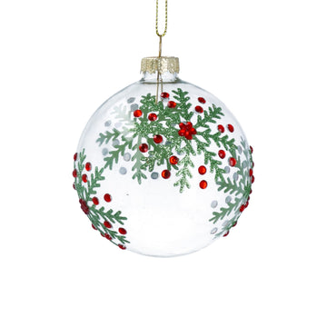 Sparkling Holly snowflakes clear glass bauble - Daisy Park