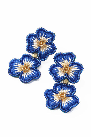 Bright blue pansy double drop earrings - Daisy Park