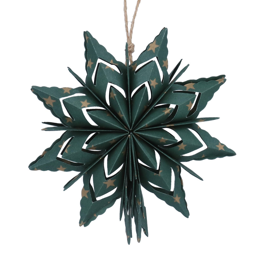Fretwork paper green snowflake with gold stars - Daisy Park