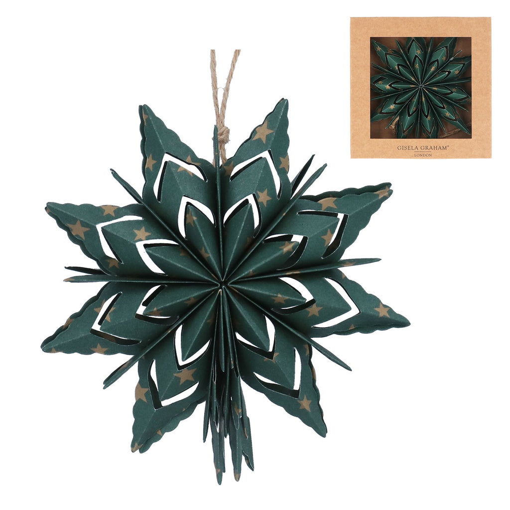 Fretwork paper green snowflake with gold stars - Daisy Park
