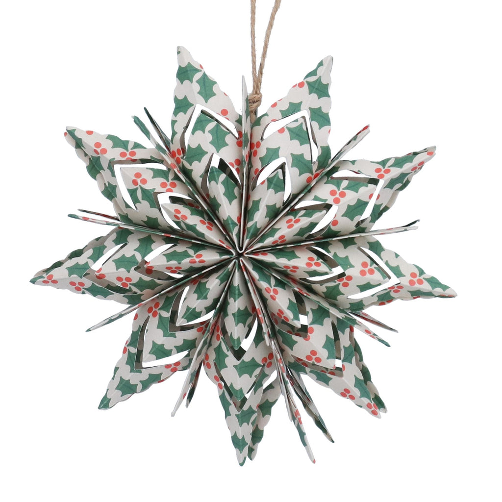 Fretwork paper white snowflake with holly - Daisy Park