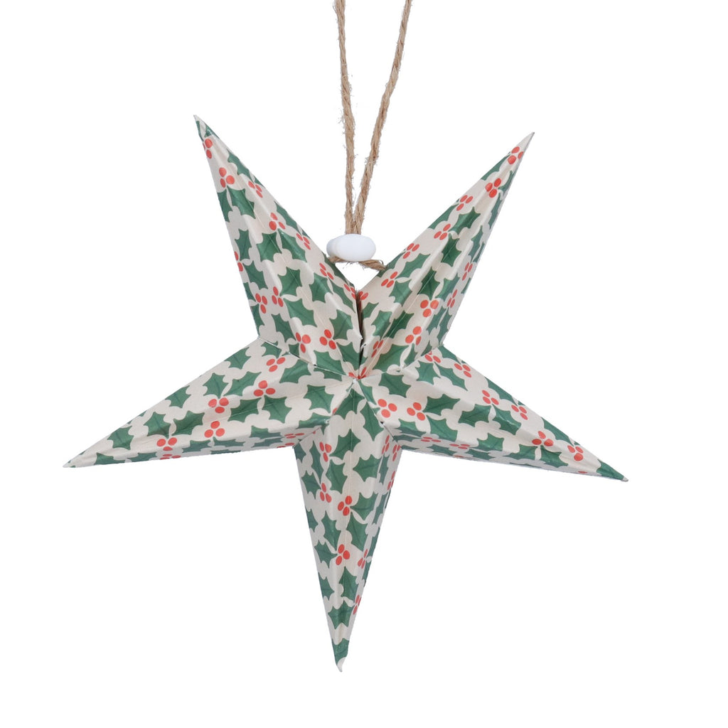 Holly patten paper star decoration small - Daisy Park