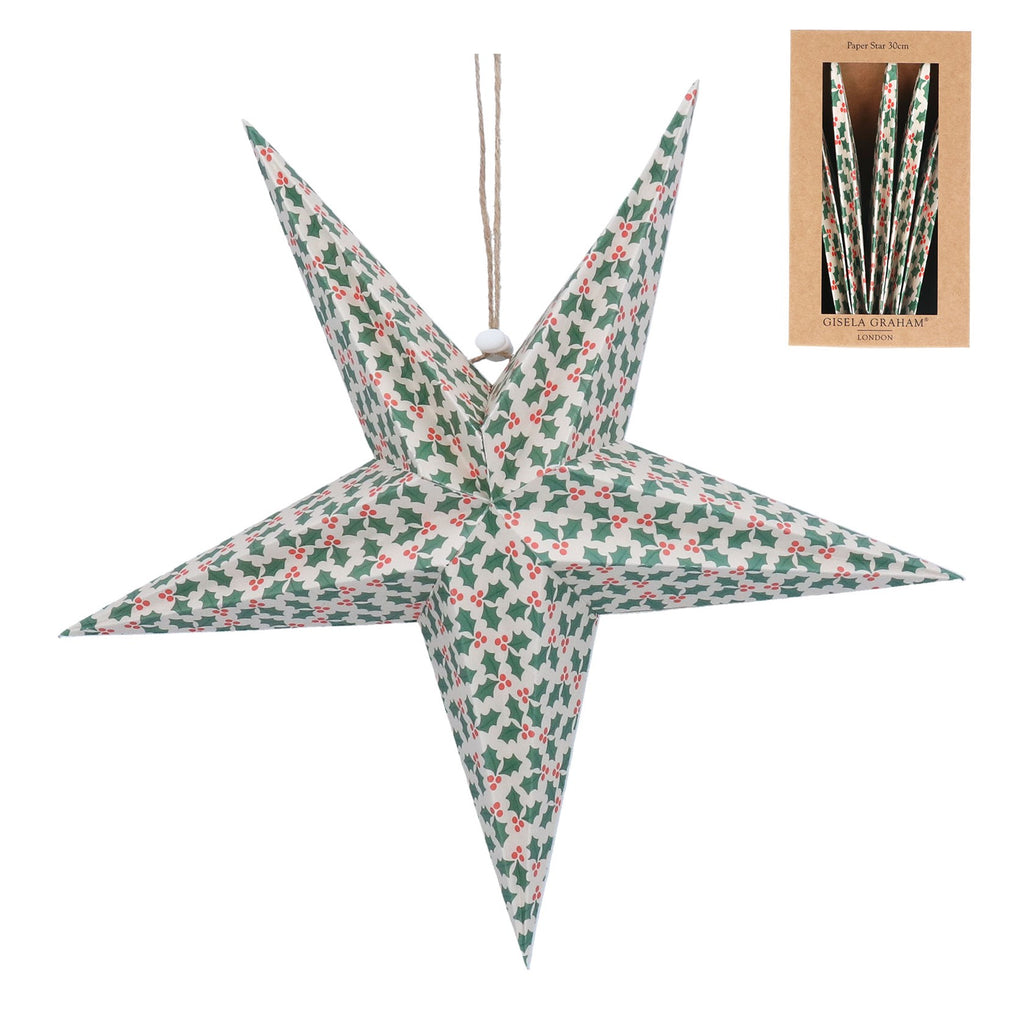 Holly patten paper star decoration large - Daisy Park