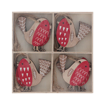 Painted wood robin decorations 8 in a box - Daisy Park