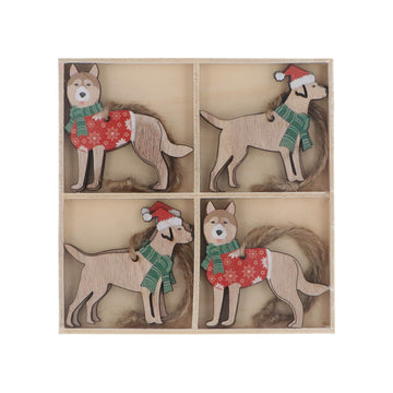 Wooden box of 8 Painted dog decorations - Daisy Park