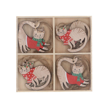 Wooden box of 8 Painted cats decorations - Daisy Park