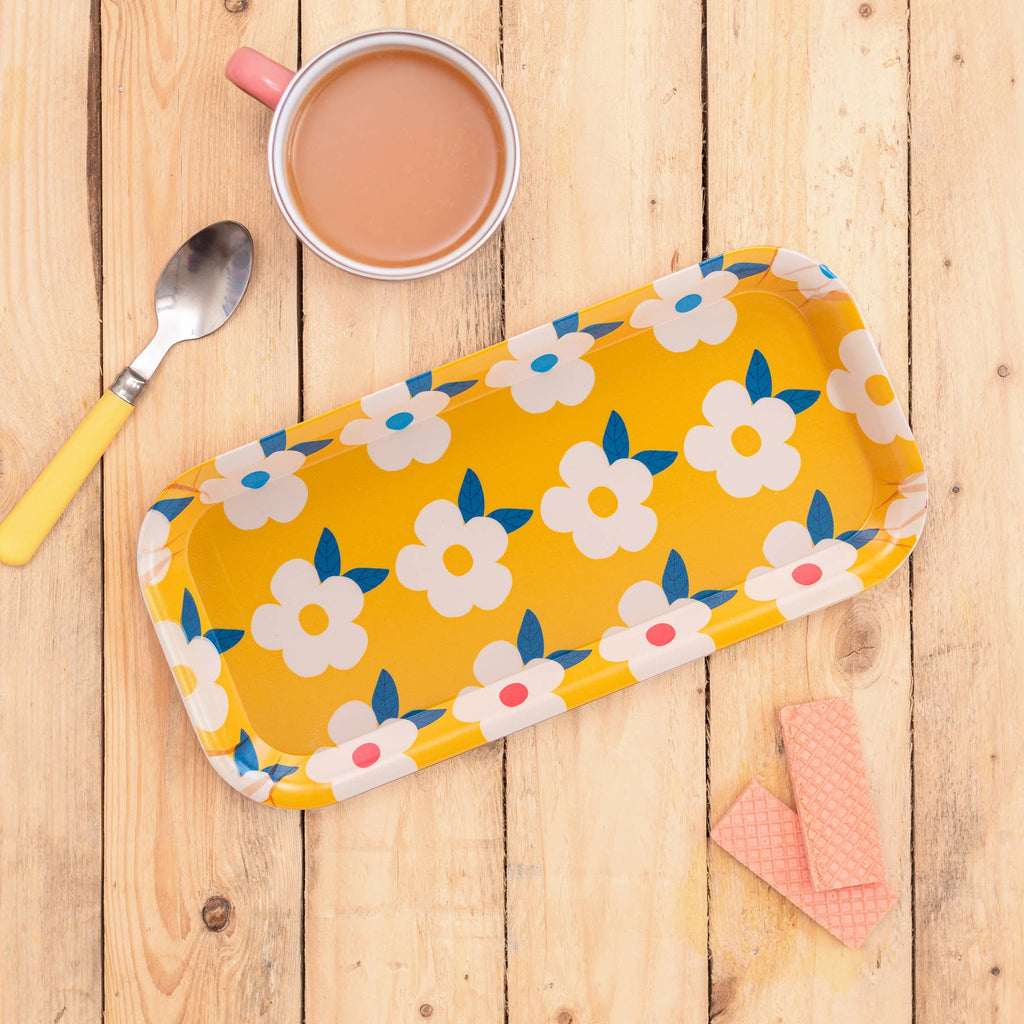Retro Floral Honey Yellow Tray - Daisy Park