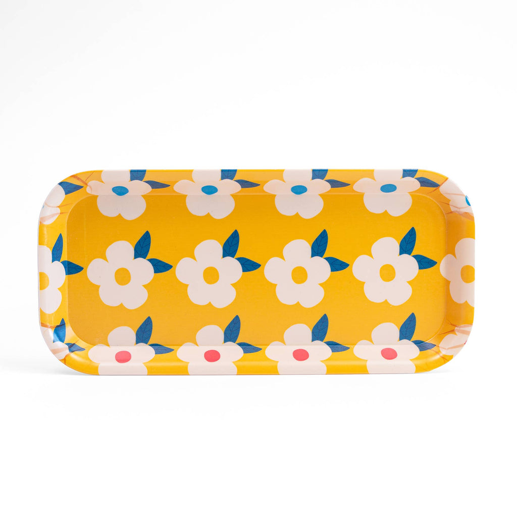 Retro Flower Rectangle Tray in Navy Blue - Daisy Park
