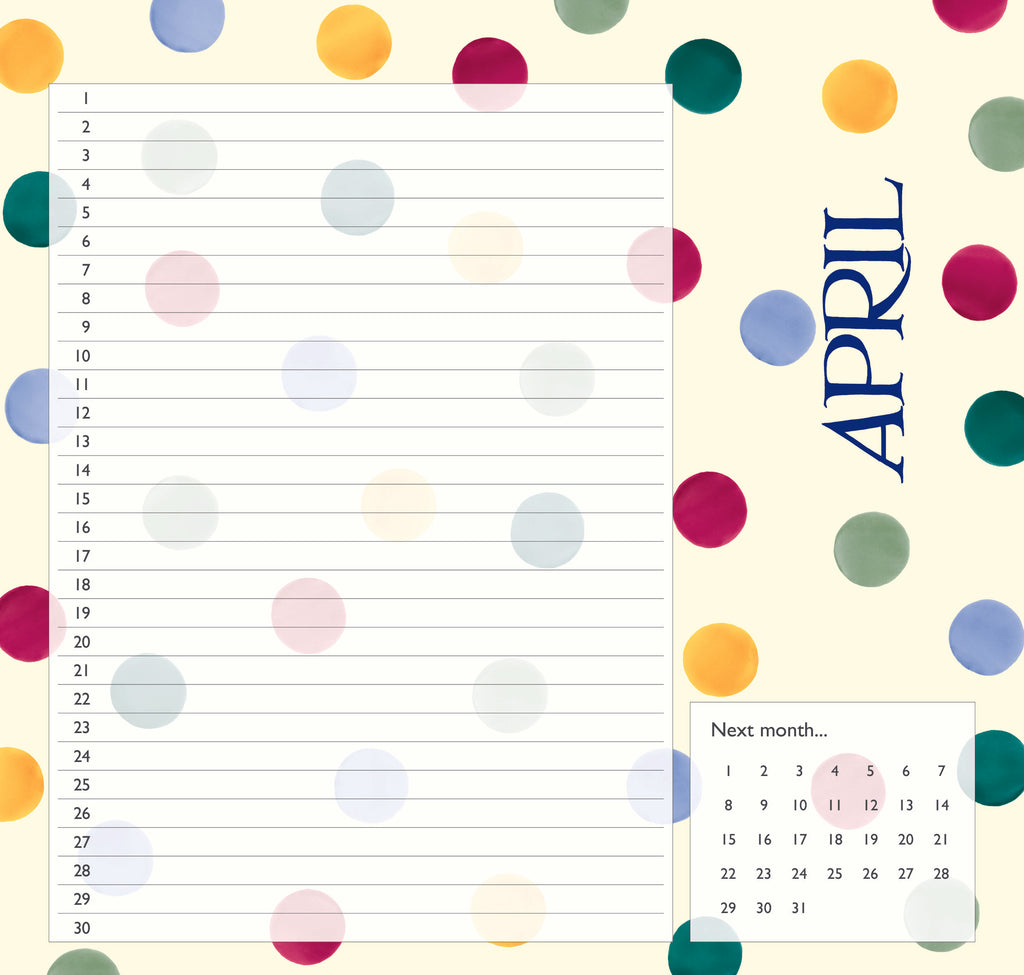 Emma Bridgewater Polka dot Birthday mini calendar - Daisy Park
