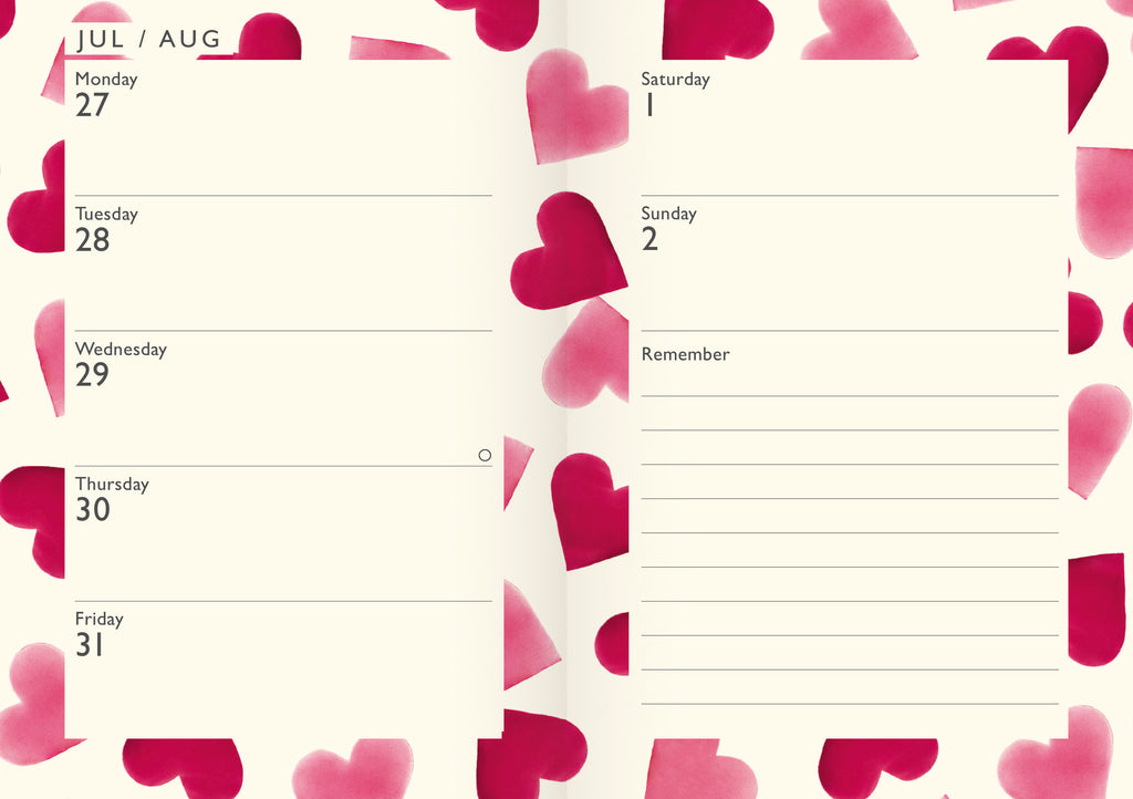 Emma Bridgewater Pink Hearts A6 diary 2026 - Daisy Park