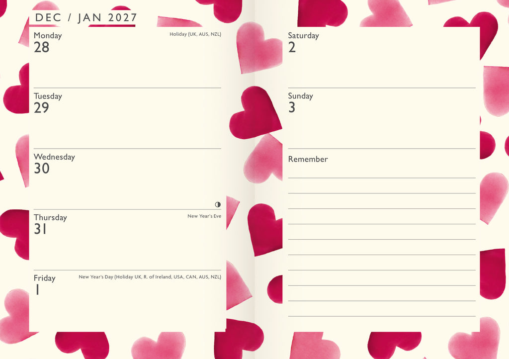Emma Bridgewater Pink Hearts A6 diary 2026 - Daisy Park
