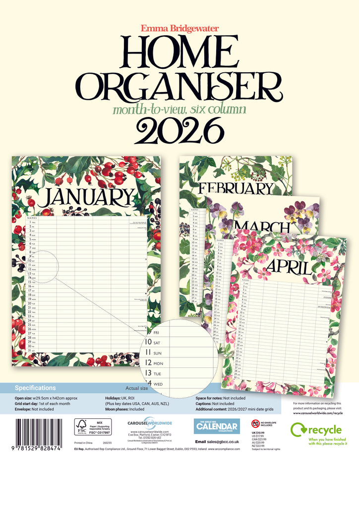 Emma Bridgewater Garden Flowers Planner A3 2026 - Daisy Park