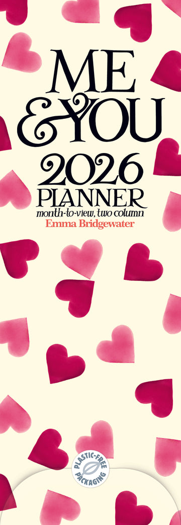 Emma Bridgewater Me & You Pink heart slimline calendar 2026 - Daisy Park