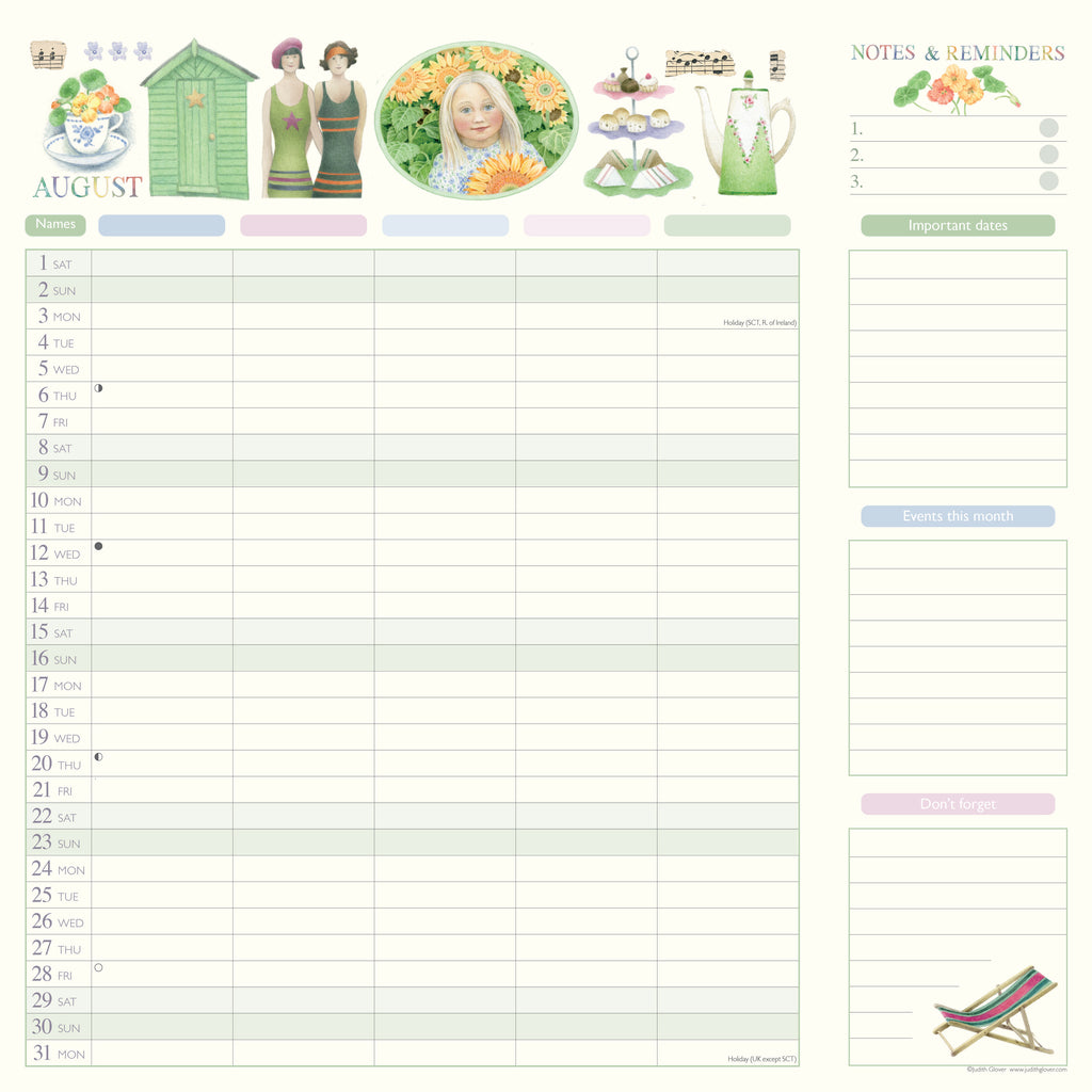 Judith Glover Garden days calendar for 2026 - Daisy Park