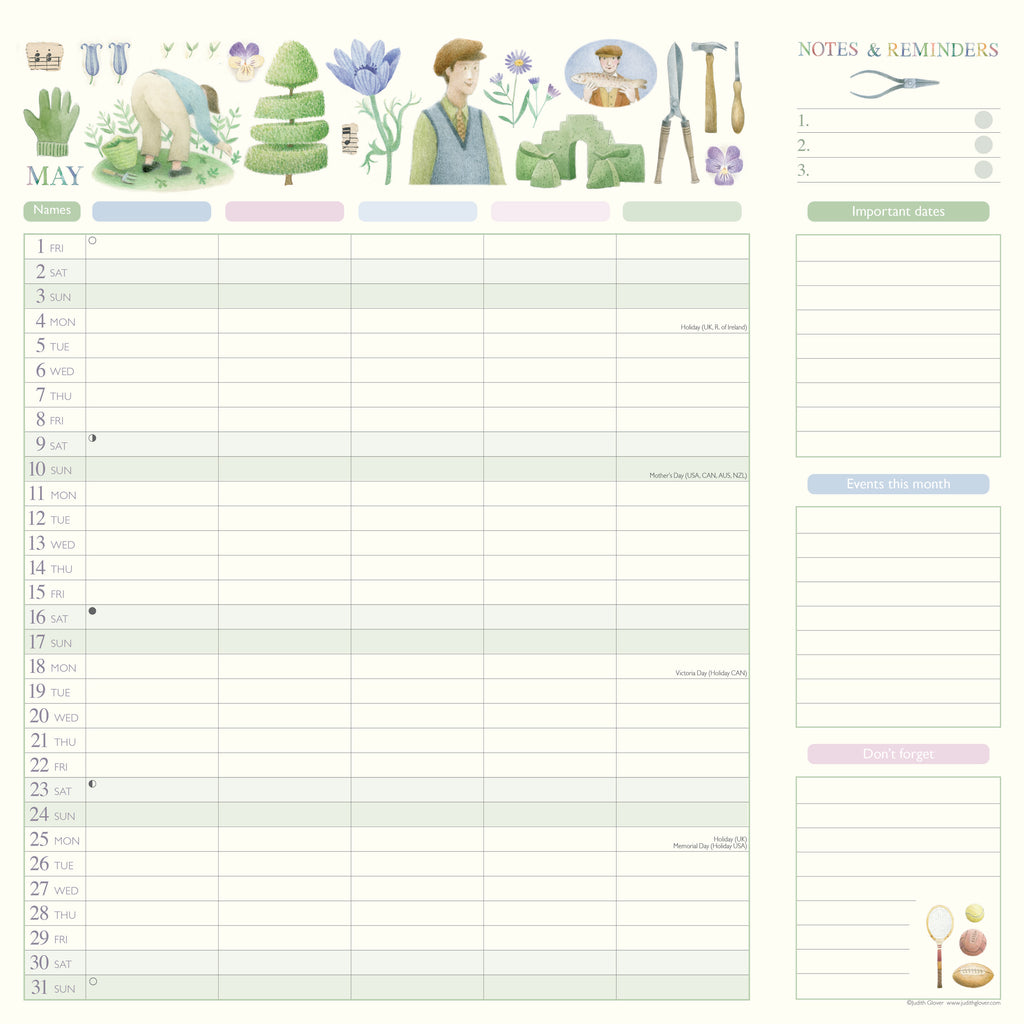 Judith Glover Garden days calendar for 2026 - Daisy Park