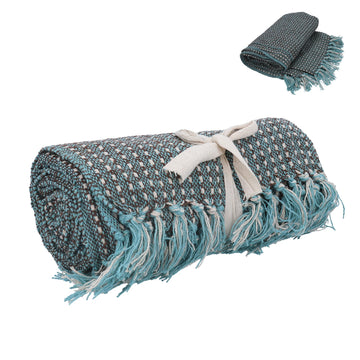 Teal and Brown Retro cotton throw - Daisy Park