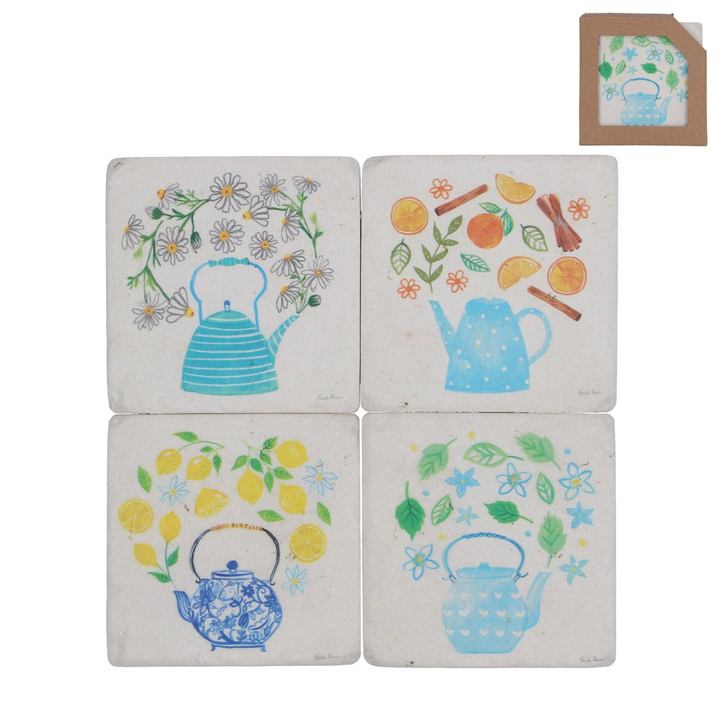 Tea infusions resin coaster pk 4 - Daisy Park