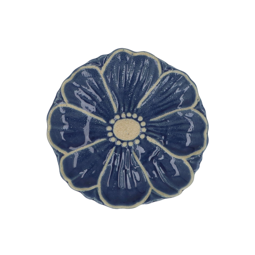 Navy stoneware Flower plate - Daisy Park